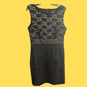 Connected Apparel Size 12 Black & Tan Lace Dress 🌟✨